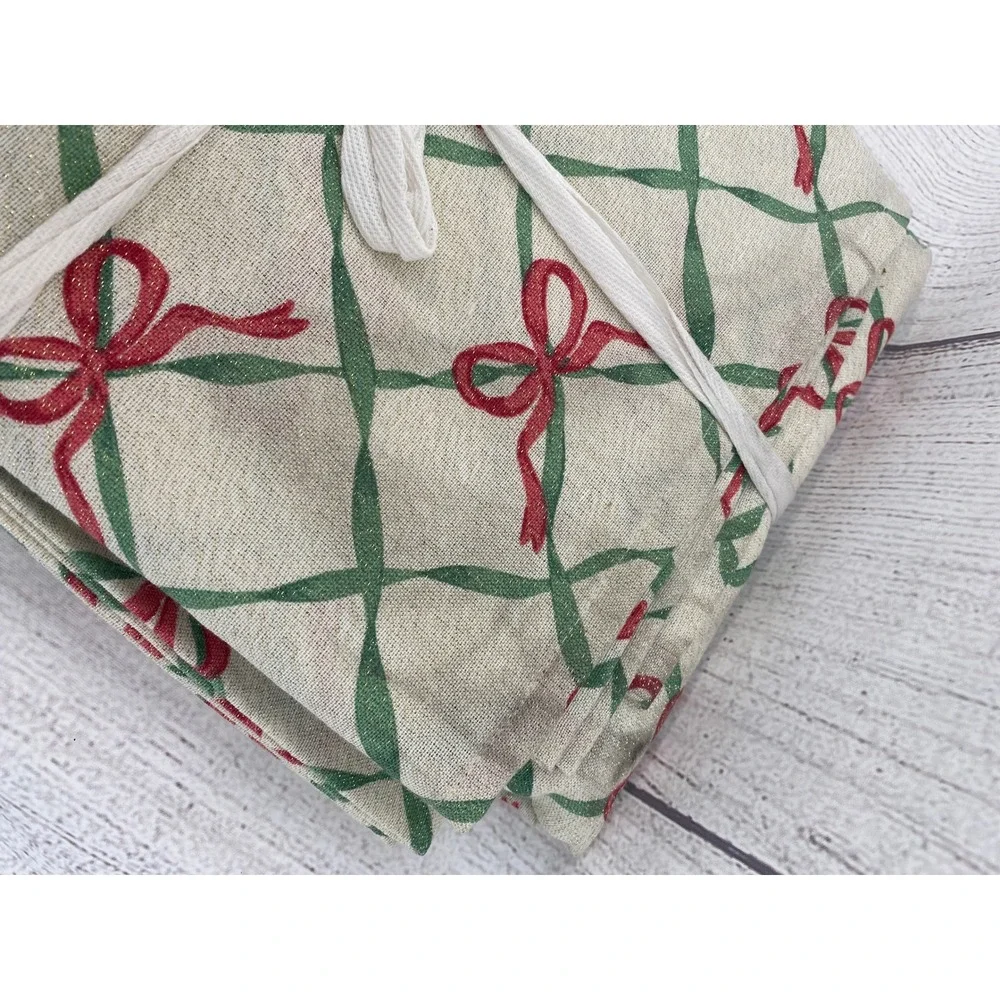 Shabby Chic Tablecloth 60x120 Cream Christmas Red Bow Green Lattice Holiday
